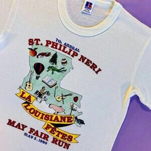 Vintage 90s St. Philip Neri Louisiana May Fair Run T-Shirt Russell Athletic USA